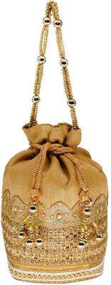 

Bagaholics Ethnic Silk Clutch Potli Batwa Pouch bag with Embroidery and Metal Bead work Gift For Women Potli(Beige)