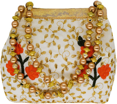 

Bagaholics Ethnic Clutch Silk Potli Batwa Pouch Bag with Embroidery and Metal Beadwork Gift For Women Potli(Orange, Gold), Gold;orange