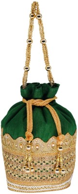 

Bagaholics Ethnic Silk Clutch Potli Batwa Pouch bag with Embroidery and Metal Bead work Gift For Women Potli(Green)