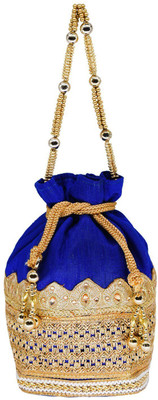Bagaholics Ethnic Silk Clutch Potli Batwa Pouch bag with Embroidery and Metal Bead work Gift For Women Potli(Blue)