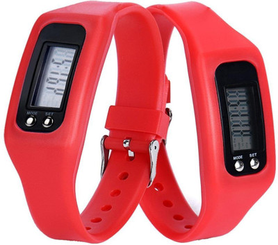 

RHONNIUM ™ Ecosin® Digital LCD Pedometer Run Step Walking Distance Calorie Counter Watch Bracelet Jogging Rusty red Smartwatch(Red Strap Free Size)