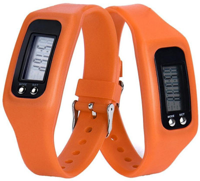 

RHONNIUM ® Ecosin® Digital LCD Pedometer Run Step Walking Distance Calorie Counter Watch Bracelet Jogging(Orange Strap, Size : Free Size), Peach