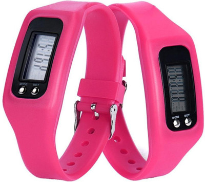 

RHONNIUM ™ Ecosin® Digital LCD Pedometer Run Step Walking Distance Calorie Counter Watch Bracelet Jogging Cherry blossom pink Smartwatch(Pink Strap Free Size)