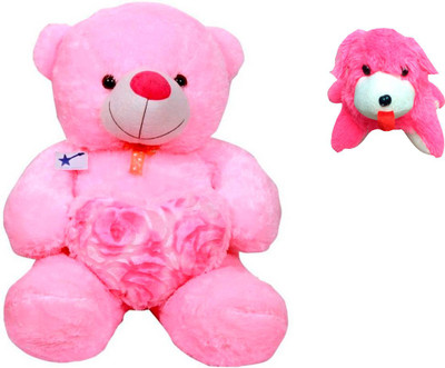 

ATTRACTIVE 2 FEET SITTING TEDDY BEAR WITH FUR DOG - 55 cm(Pink)