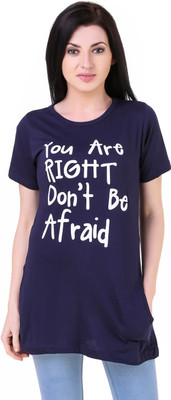 ANIXA Casual Half Sleeve Printed Women Dark Blue Top
