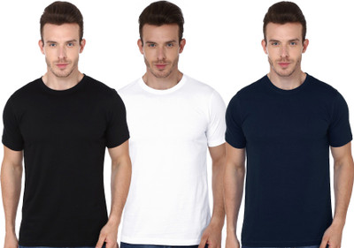 Ovicity Solid Men Round Neck White, Black, Dark Blue T-Shirt(Pack of 3) Flipkart