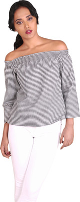 KNOTTYTALES Party 3/4th Sleeve Checkered Women