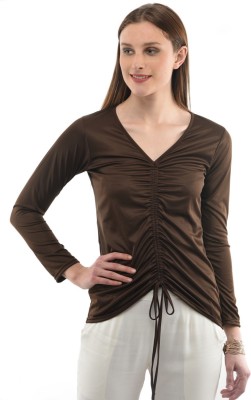 KARMIC VISION Casual Regular Sleeve Solid Women Brown Top