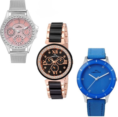 

meclow royal combo three stylish party casual watch multicolou royal pack of three watches Watch - For Women