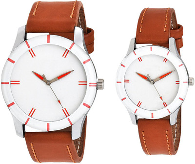 

Talgo New Arrival 2018 Festive Season Special New Special Collection For Couple Watch White Ring Round Dial And Brown Leather Belt Watch - For Couple
