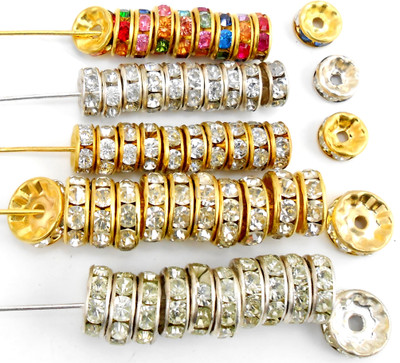 

jaz Jaz's Combo -Rhinestone spacer-Gold Plated 10mm, Gold Plated 8mm, Gold Plated Multi Colour 8mm, Silver Plated 10 mm And Silver Plated 8mm for jewellery making, designer craft making-5 items 25 pcs each