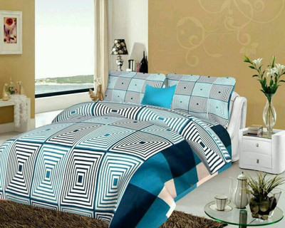 A9 Bed N Bath 144 TC Microfiber Double 3D Printed Flat Bedsheet(Pack of 3, Multicolor)