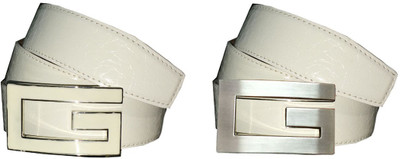 

FUN STOP Men Casual, Party, Evening, Formal Silver Artificial Leather Belt, White