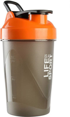 PRiQ Sports Protein ShakeR/Sipper / Gym Bottle / Water Bottle with New Design Plastic Ball 500 ml Shaker(Pack of 1, Orange, Plastic)