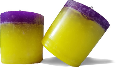 

AAKAAR21 scented lemon and purple round pillar candle with bright light and longer lasting -8cm/6cm with set of 2 Candle(Multicolor, Pack of 2)