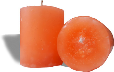 

AAKAAR21 scented orange medium round pillar colored candle with bright light and longer lasting -7.5cm/6cm with set of 2 Candle(Orange, Pack of 2)
