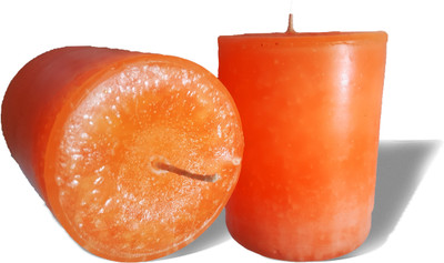 

AAKAAR21 scented orange big round pillar colored candle with bright light and longer lasting -8.5cm/6cm with set of 2 Candle(Orange, Pack of 2)