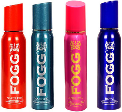 

Fogg ROYAL DEODORANT 120 ML+NAPOLEON DEODORANT 120 ML+MAJESTIC DEODORANT 120 ML+ ESSENCE DEODORANT 120 ML Deodorant Spray - For Men & Women(120 ml, Pack of 4)