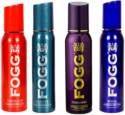 

Fogg ROYAL DEODORANT 120 ML+NAPOLEON DEODORANT 120 ML+MAJESTIC DEODORANT 120 ML+PARADISE DEODORANT 120 ML Deodorant Spray - For Men & Women(120 ml, Pack of 4)