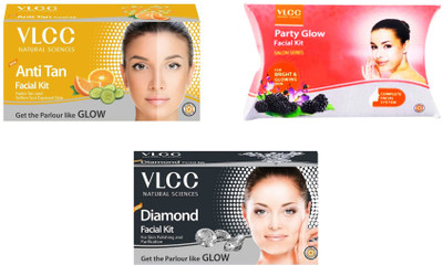 

VLCC Original Diamond, Anti-Tan and Party Glow Facial Kit 180 g(Set of 3)