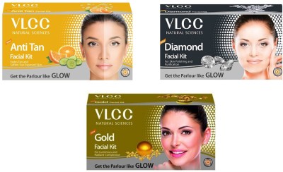 VLCC Original Gold, Diamond and Anti-Tan Facial Kit(3 x 60 g)