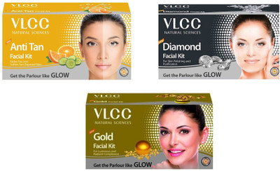 

VLCC Original Gold, Diamond and Anti-Tan Facial Kit 180 g(Set of 3)