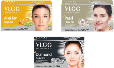 

VLCC Original Anti-Tan, Pearl and Diamond Facial Kit 180 g(Set of 3)