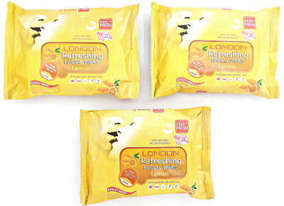 

London Refreshing Facial Wipes [ LEMON ] PACK OF 3(Pack of 75)
