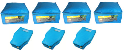 

Afrose High Quality Combo of Non-Woven Plain 4PC Saree Cover 3PC Blouse Cover Capacity 10-15 Units Saree/Blouse Each(Blue)