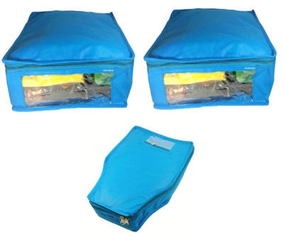 

Afrose High Quality Combo of Non-Woven Plain 2PC Saree Cover 1PC Blouse Cover Capacity 10-15 Units Saree/Blouse Each(Blue)