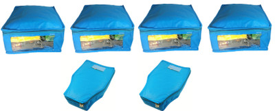 

Afrose High Quality Combo of Non-Woven Plain 4PC Saree Cover 2PC Blouse Cover Capacity 10-15 Units Saree/Blouse Each(Blue)