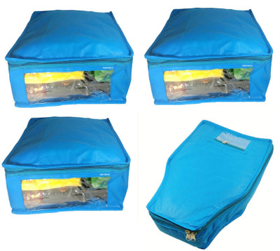

Afrose High Quality Combo of Non-Woven Plain 3PC Saree Cover 1PC Blouse Cover Capacity 10-15 Units Saree/Blouse Each(Blue)