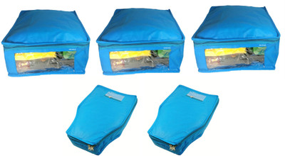

Afrose High Quality Combo of Non-Woven Plain 3PC Saree Cover 2PC Blouse Cover Capacity 10-15 Units Saree/Blouse Each(Blue)