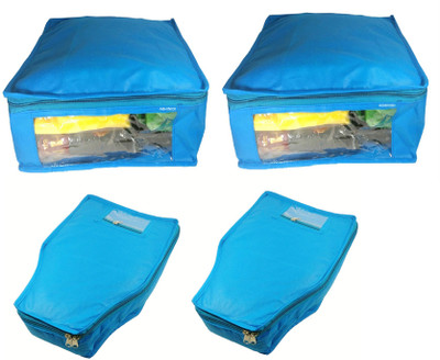 

Afrose High Quality Combo of Non-Woven Plain 2PC Saree Cover 2PC Blouse Cover Capacity 10-15 Units Saree/Blouse Each(Blue)