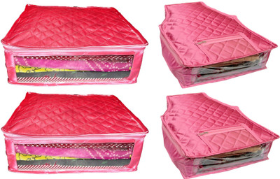 

Afrose High Quality Combo of Satin Plain 2PC Saree Cover 2PC Blouse Cover Capacity 10-15 Units Saree/Blouse Each(Pink)