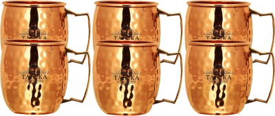 TALUKA (Pack of 6) Handmade Pure Copper Moscow Mule Beer Mug Brass Handle Pure Copper Beer Cup of 350 ML Bar Hotel Restaurant Tableware ( 3.5 Height x 3.2 Dia Inches approx ) Glass Set Water/Juice Glass(530 ml, Copper, Brown)