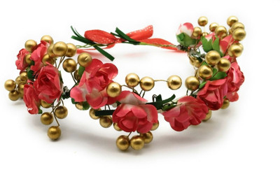 

Satyam Kraft red flower tiara with gold pollen , .stamen Hair Accessory Set(Red)