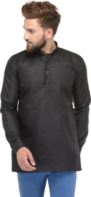 BEN MARTIN Men Solid Straight Kurta(Black)