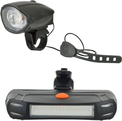 

Dark Horse Bicycle 3 Mode LED Front Light & Horn and 3 Mode LED Red & Blue Tail Light Battery Combo LED Front Rear Light Combo(Black)