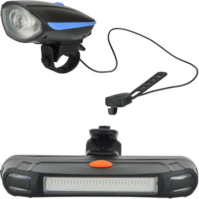 

Dark Horse Bicycle 3 Mode LED Front Light & Horn and 3 Mode LED Red & Blue Tail Light Battery Combo LED Front Rear Light Combo(Blue)