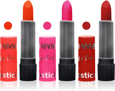 

ishme lip color velvet creamy matte lipstic red orange pink makeup 123456789 collection set of 3(red, orange, pink)