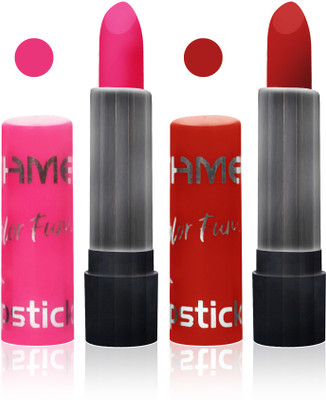 

ishme velvet matte creamy color hot red pink kissproff lipstic nyn makeup 7 day 123456789 collection set of 2(red, pink)