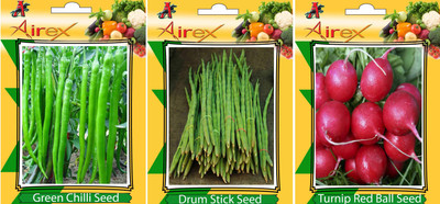 Airex Green Chilli, Turnip Red Ball, Drum Stick Vegetables Seed (Pack Of 15 Seed Green Chilli + 15 Turnip Red Ball + 15 Drum Stick Seed) Seed(15 per packet)