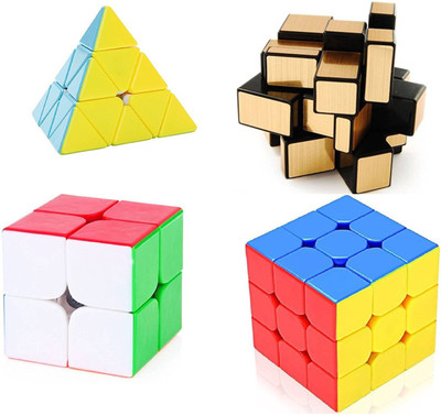 

M-Alive Level up Stickerless Cube Set -Smoothest 2x2 3x3 Rubik Cube with Gold Magic Mirror Cube and Prymarix - Set of 4(1 Pieces)
