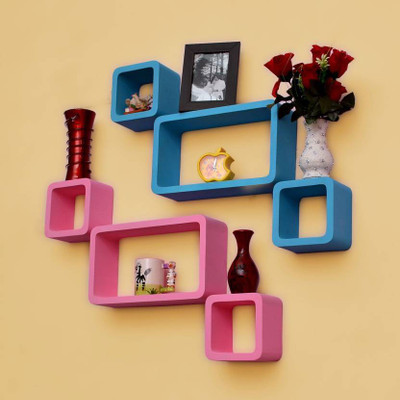 

Wallshelf wall shelf rack Wooden Wall Shelf(Number of Shelves - 6, Pink, Blue)