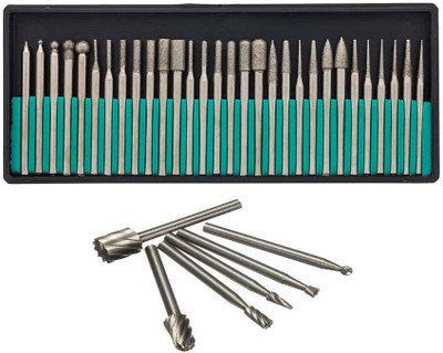 Digital Craft Diamond Burr Bit, Grinder Carving Set For Rotary Tools 30 Pieces With 6pcs 1/8 Inch Shank HSS Router Bit Rotary Burr File Set Milling Drill Cutter Rotary Bit Set(36 Bits)