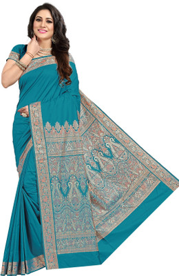 JagannathSaree Printed Mysore Silk Blend Saree(Light Blue)
