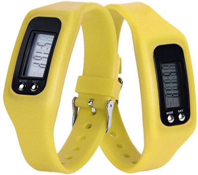 

RHONNIUM ® Ecosin® Digital LCD Pedometer Run Step Walking Distance Calorie Counter Watch Bracelet Jogging(Yellow Strap, Size : Free Size)