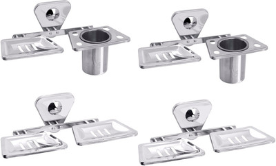 

Aiken Deluxe Double Soap Dish And Soap Dish With Tumbler Holder(Silver-Stainless Steel)