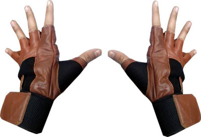 

DreamPalace India Leather Palm Support Weight Lifting Wrist Support Gym & Fitness Gloves (, Brown